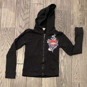 Kids Black Hoodie with Heart Graphic